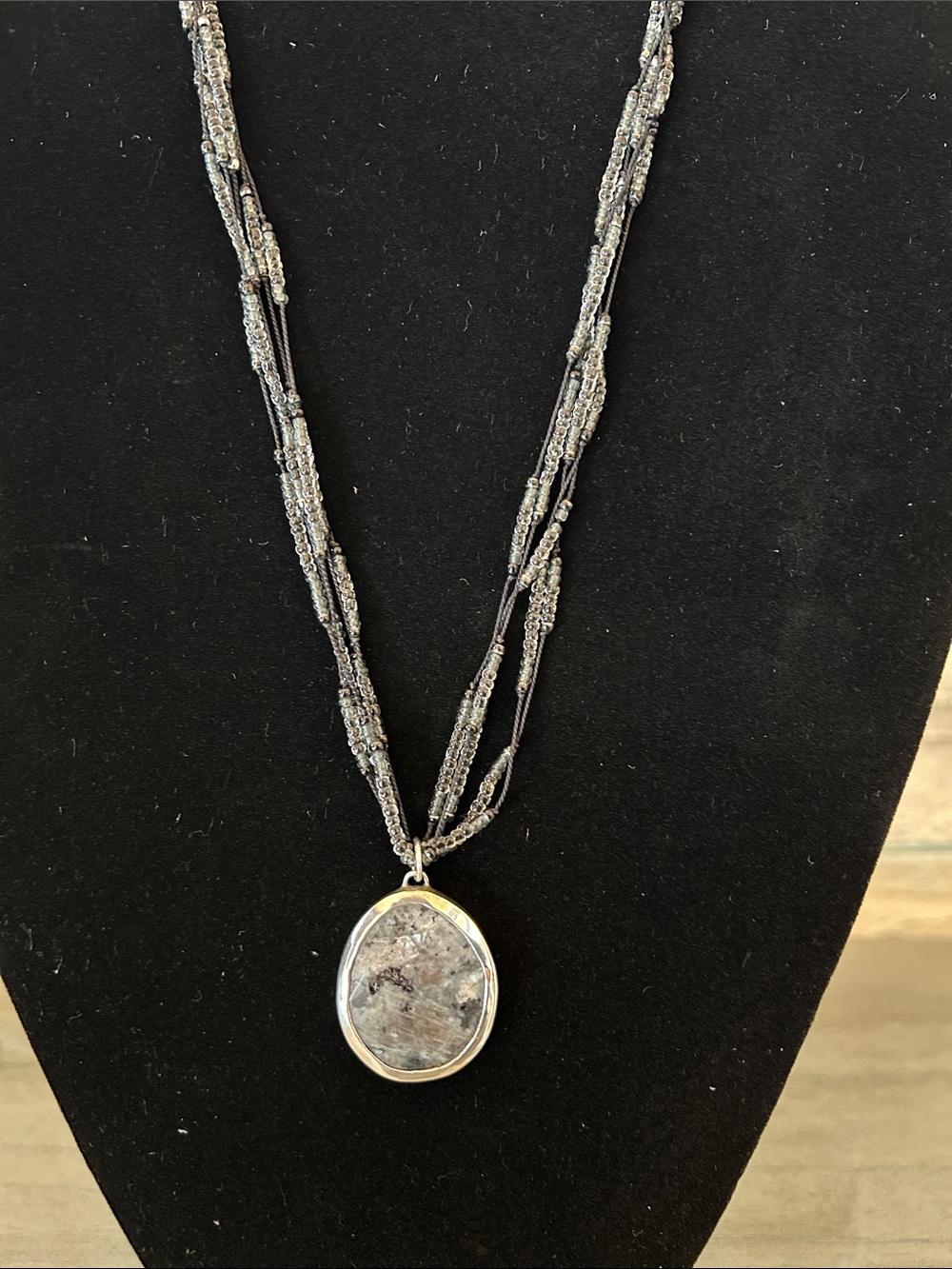 Silpada N1895 Black Silk Multi-Strand & Quartz Pendant Necklace - Picture 2 of 3